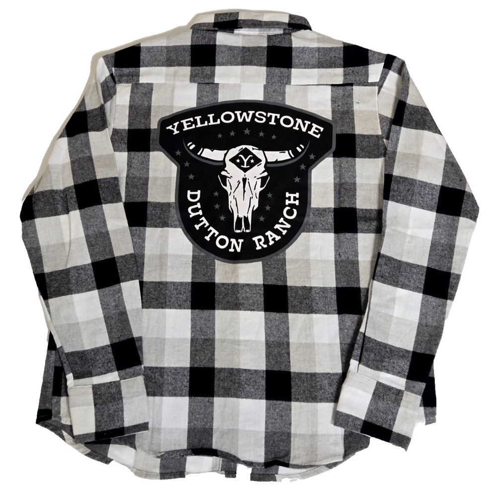 Yellowstone Dutton Ranch Plaid‎ Flannel Shirt Men's M Black/White NWOT